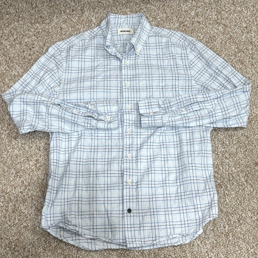 Taylor Stitch Men's Light Blue Plaid Casual Button-Down Oxford Shirt